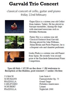 Concert 22 Feb 7-8pm Garvald Church