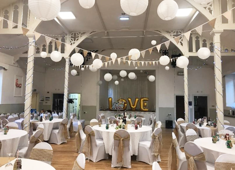 Hall set up for a wedding